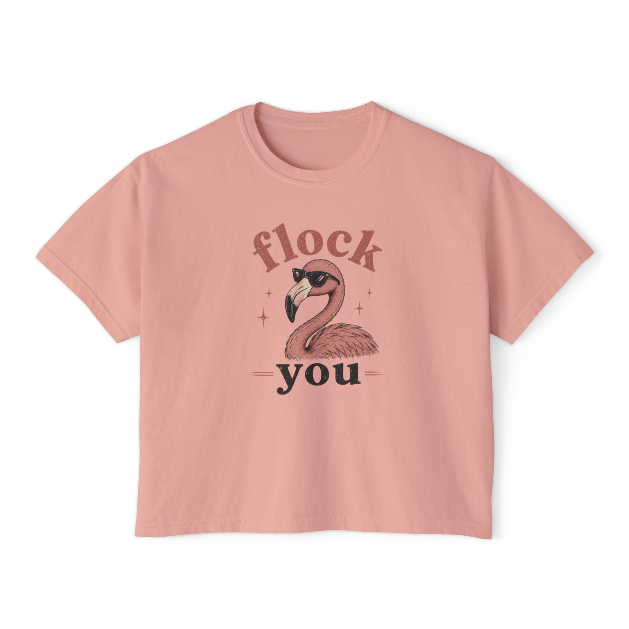 Women's Boxy Tee — 'Flock You' Funny Flamingo Graphic Shirt