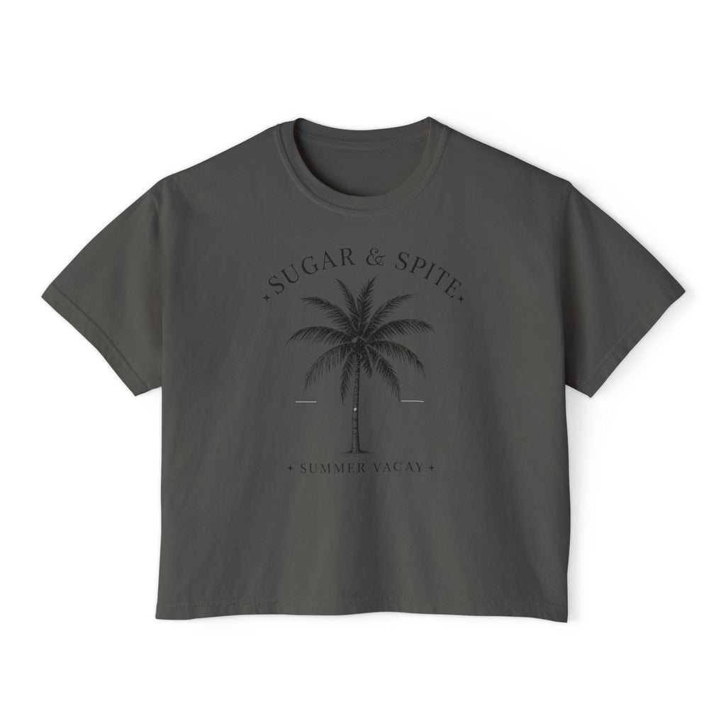 Sugar & Spice Palm Women's Boxy Tee — Summer Vacay Tropical Crop T-Shirt