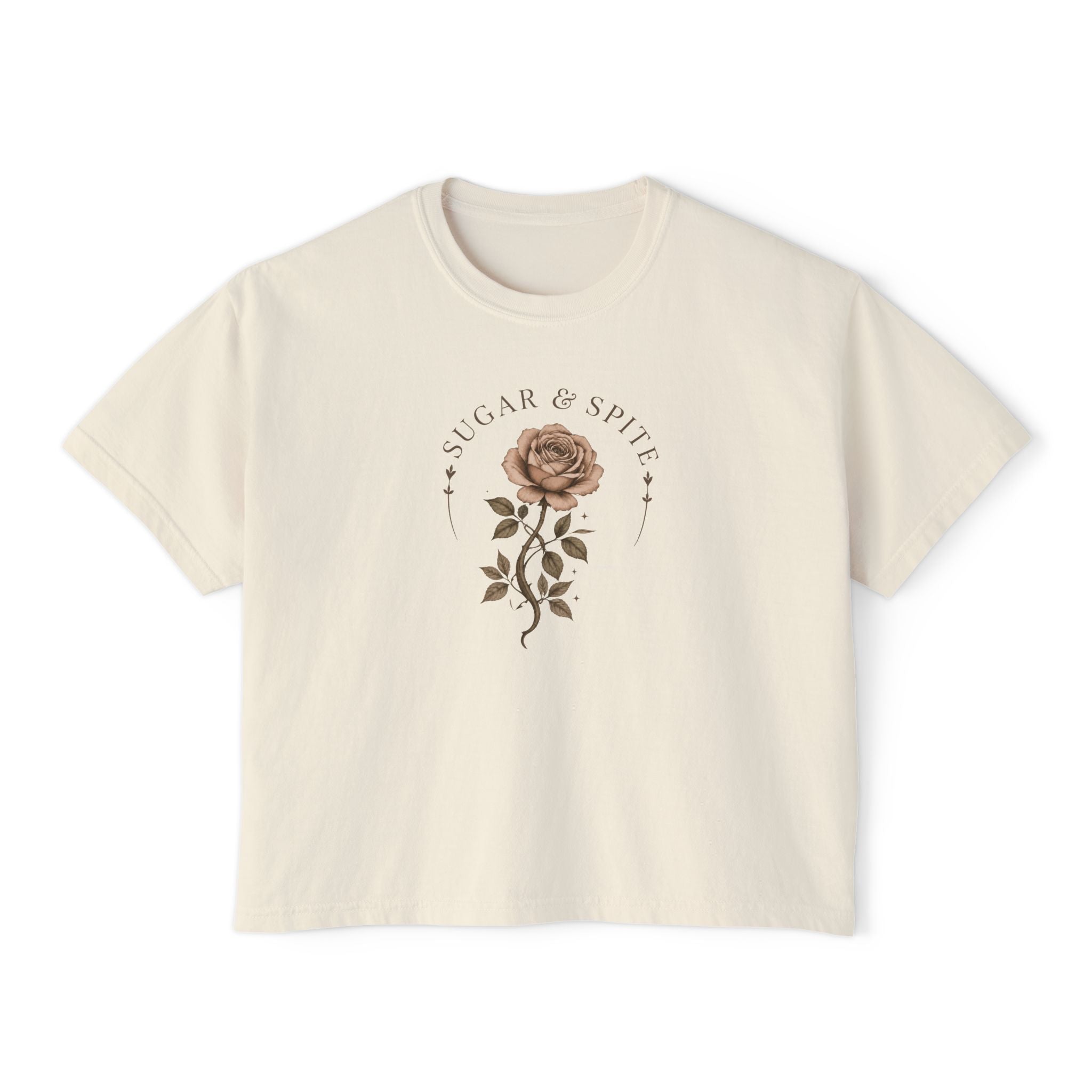 Sugar & Spice Rose Boxy Tee — Women's Floral Graphic T-Shirt