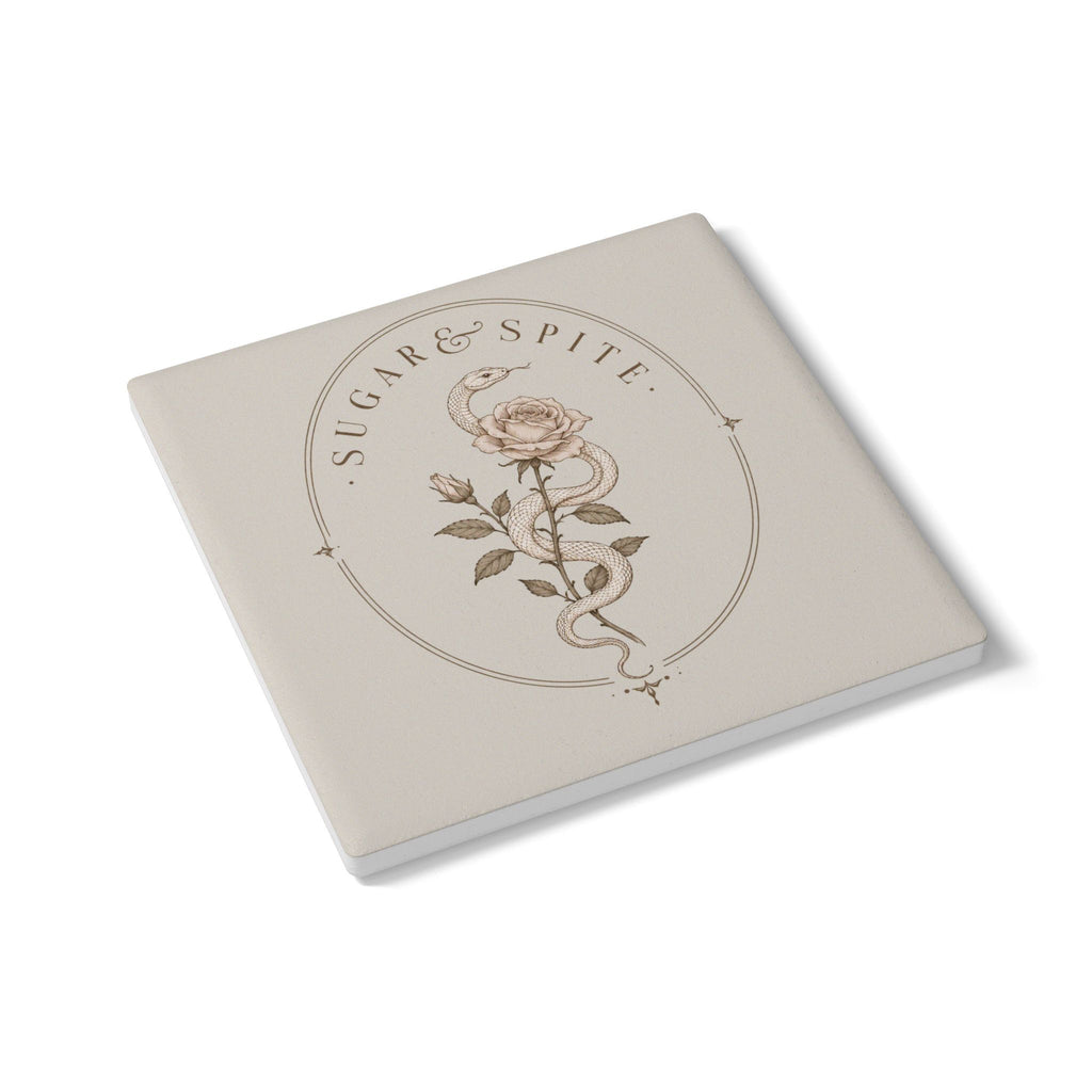 Ceramic Coaster — Vintage Snake & Rose 'Sugar & Spite' Decorative Drink Coaster