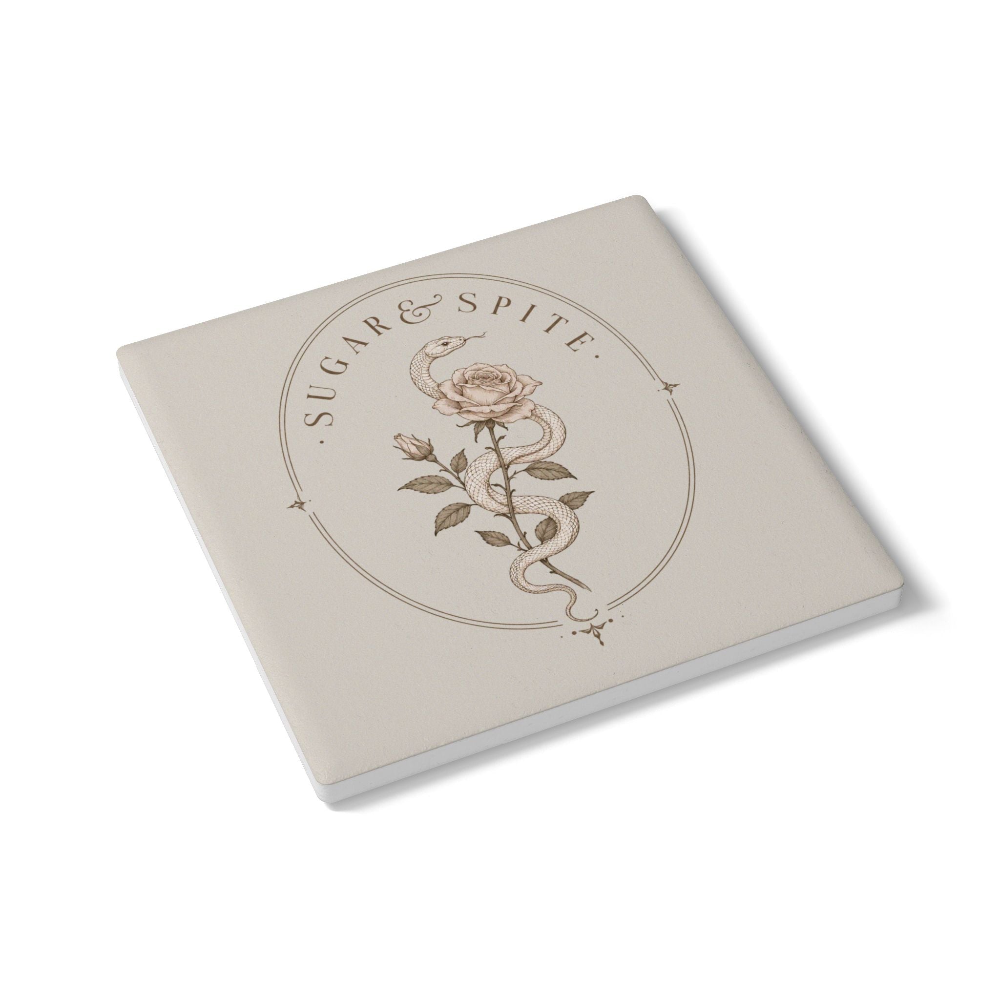 Ceramic Coaster — Vintage Snake & Rose 'Sugar & Spite' Decorative Drink Coaster