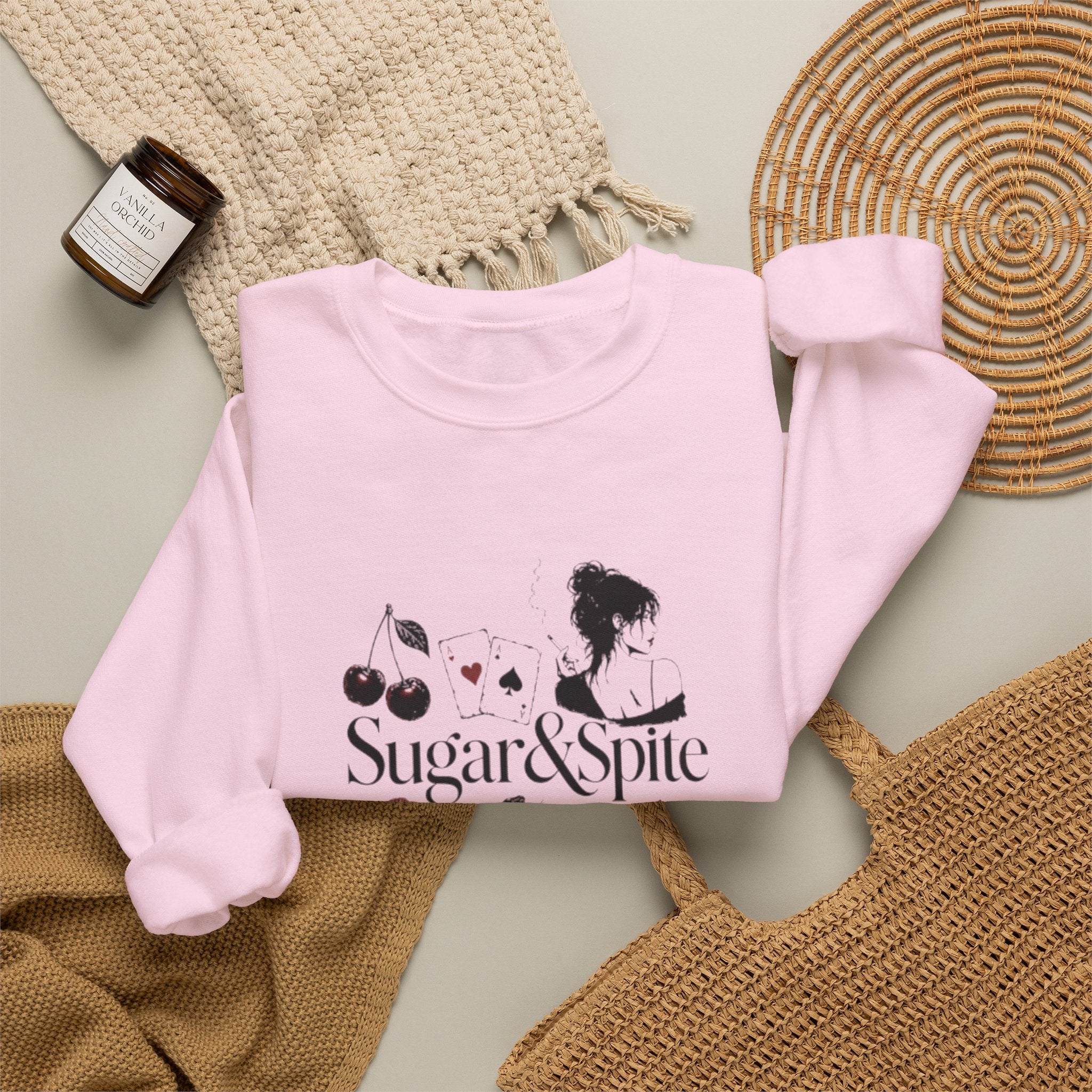 Sugar & Spice Crewneck Sweatshirt — Feminine Vintage Floral Graphic