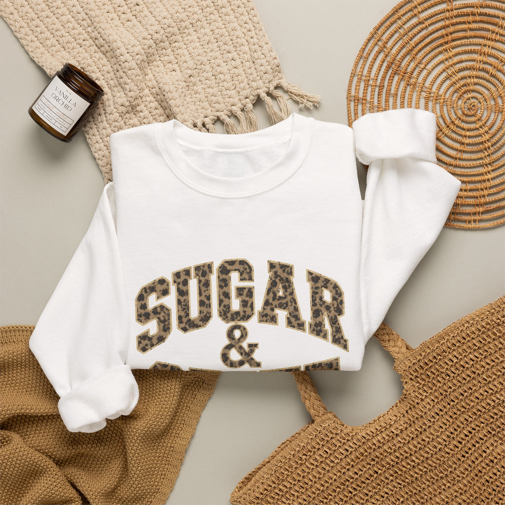 Sugar & Spite Leopard Varsity Logo Crewneck Sweatshirt