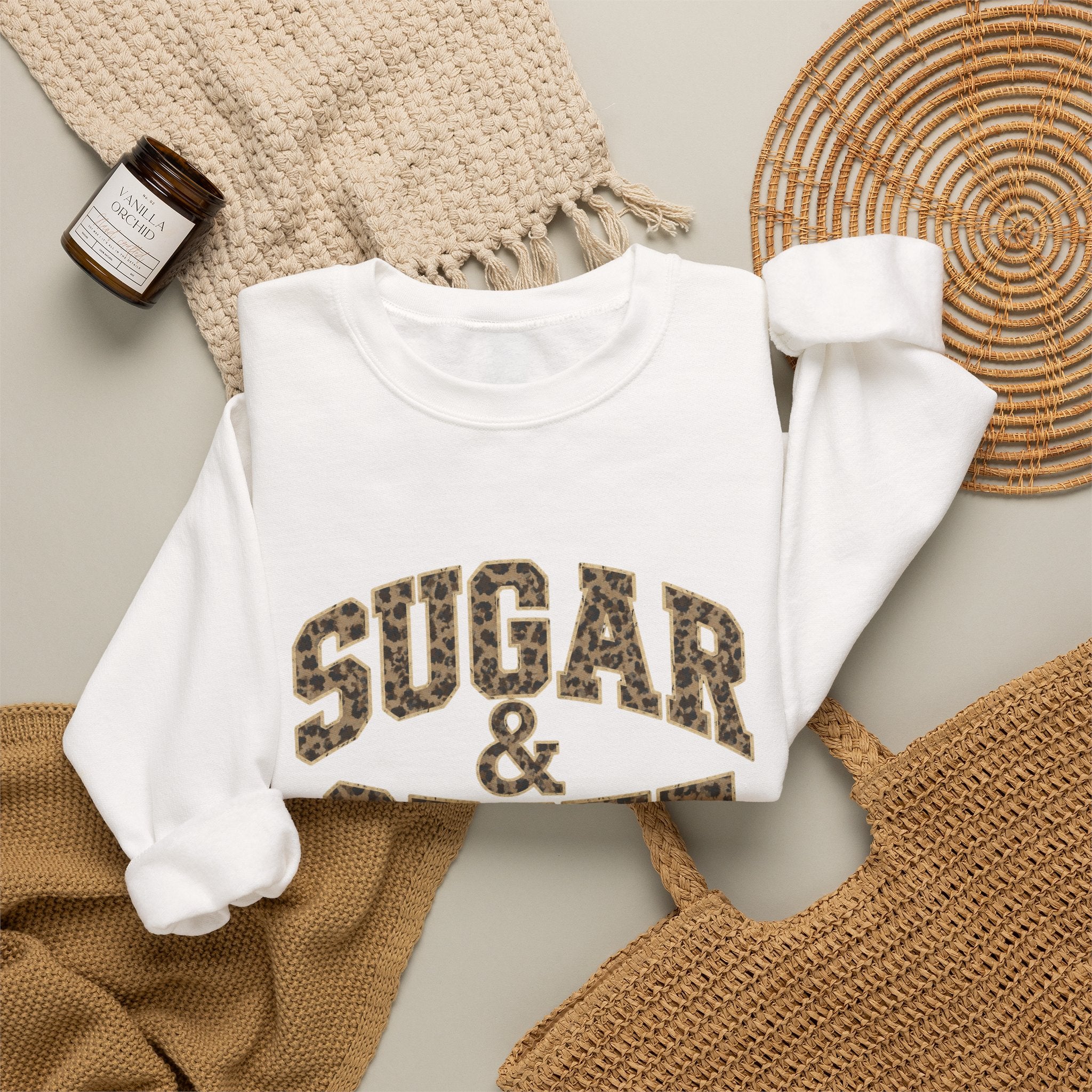 Sugar & Spite Leopard Varsity Logo Crewneck Sweatshirt