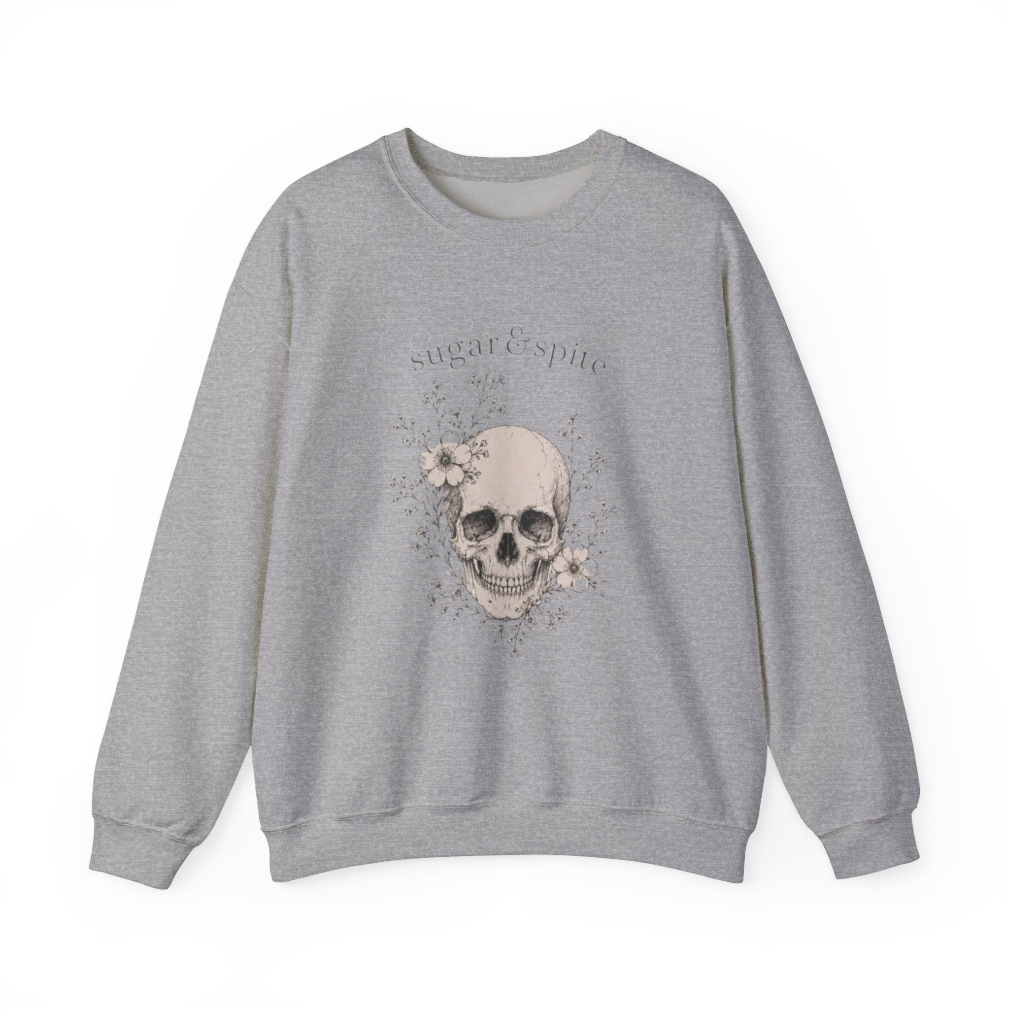 Skull Floral Crewneck Sweatshirt — 'Sugar & Spite' Vintage Gothic Pullover