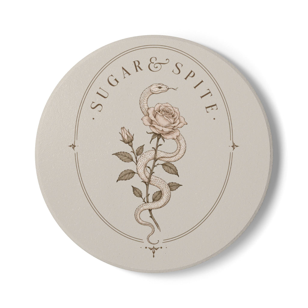 Ceramic Coaster — Vintage Snake & Rose 'Sugar & Spite' Decorative Drink Coaster