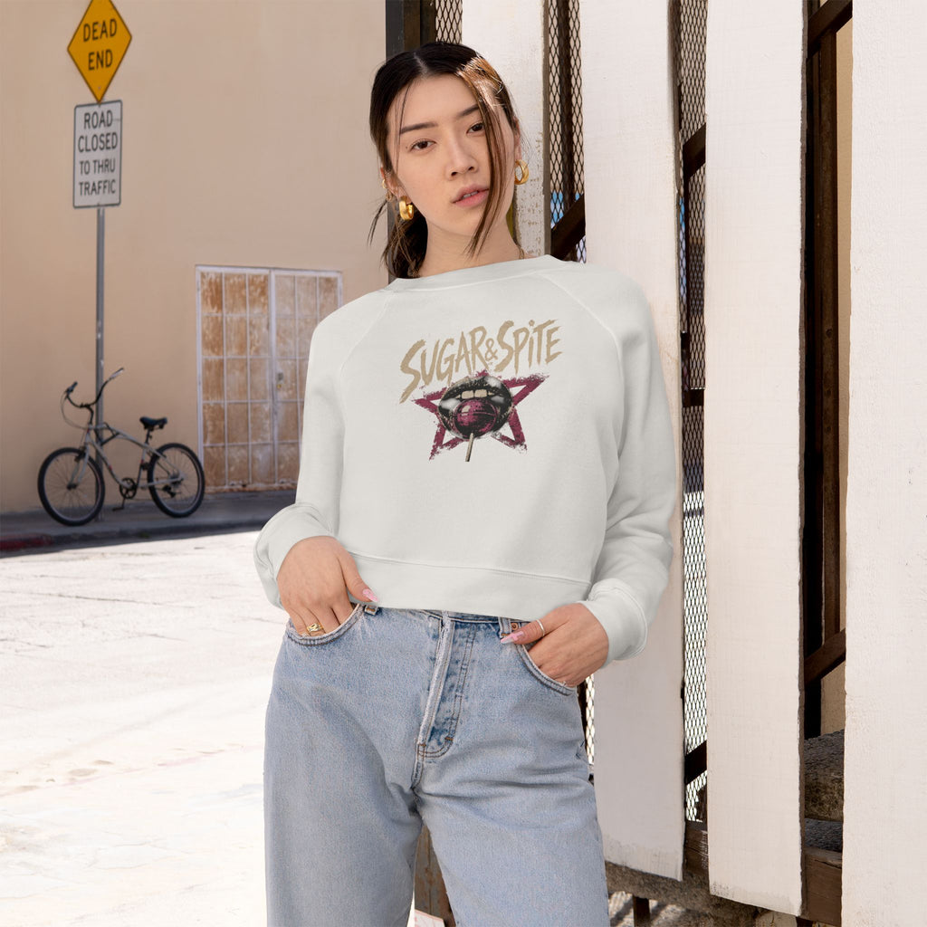 Women's Cropped Sugar&Spite Lips and Star Fleece Pullover