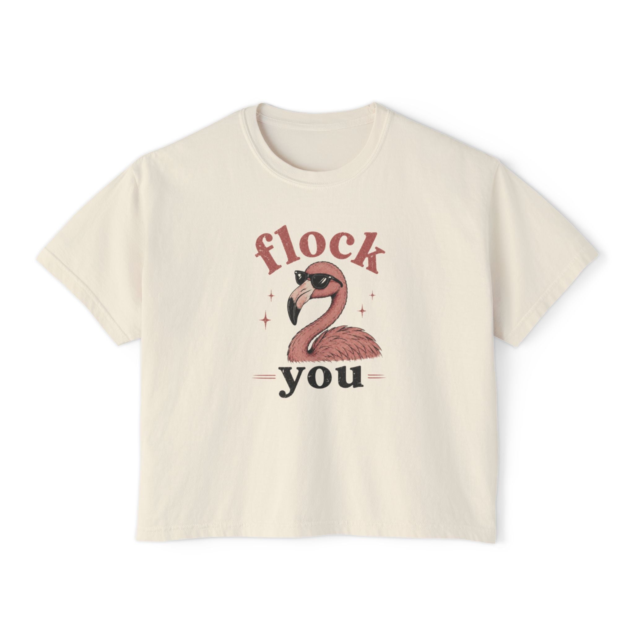 Women's Boxy Tee — 'Flock You' Funny Flamingo Graphic Shirt