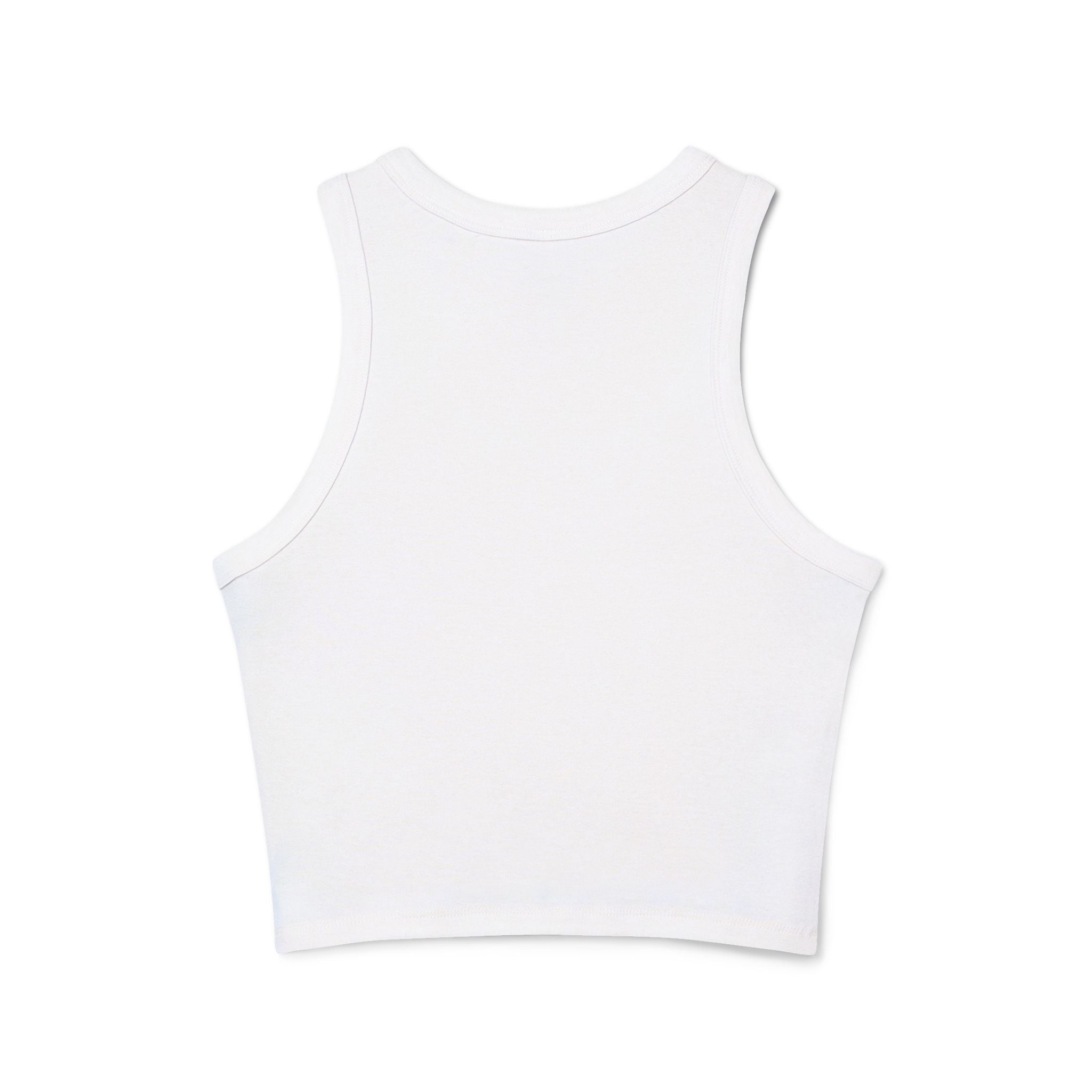 Athletic Club Micro Rib Racer Tank Top — Women's Gym Crop with Barbell Logo