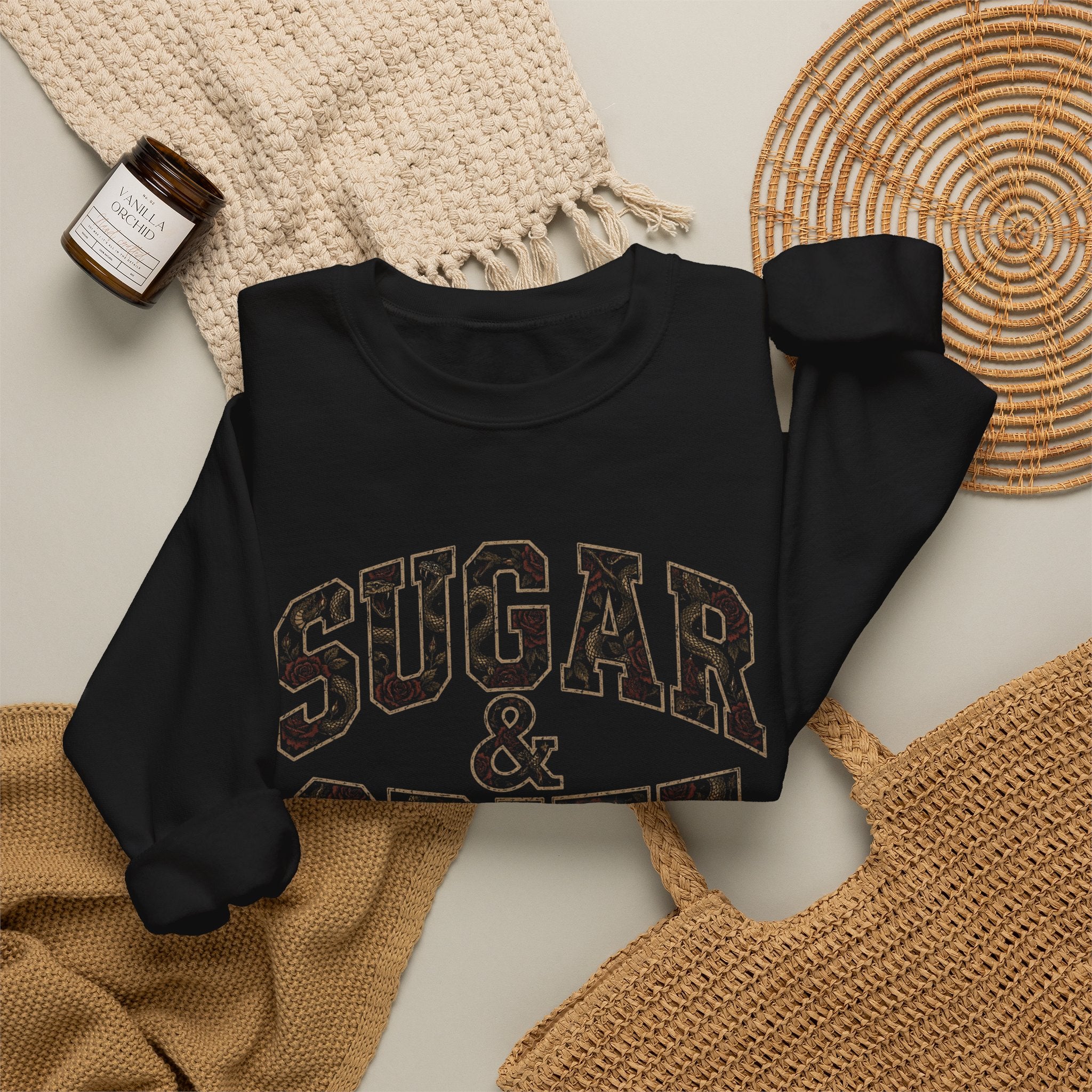 Sugar & Spite Snake and Roses Varsity Logo Sweatshirt