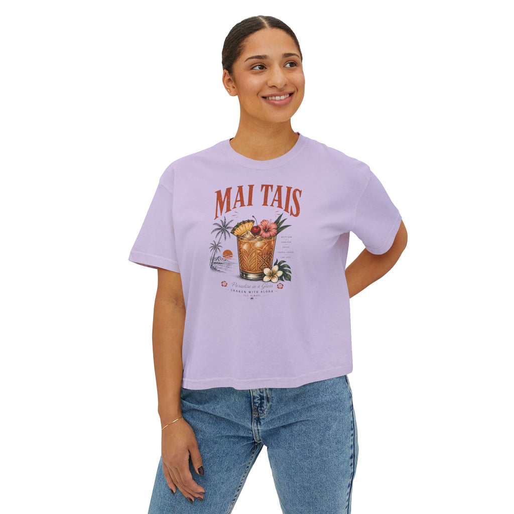 Mai Tais Cocktail Boxy Tee — Vintage Tropical Summer Shirt