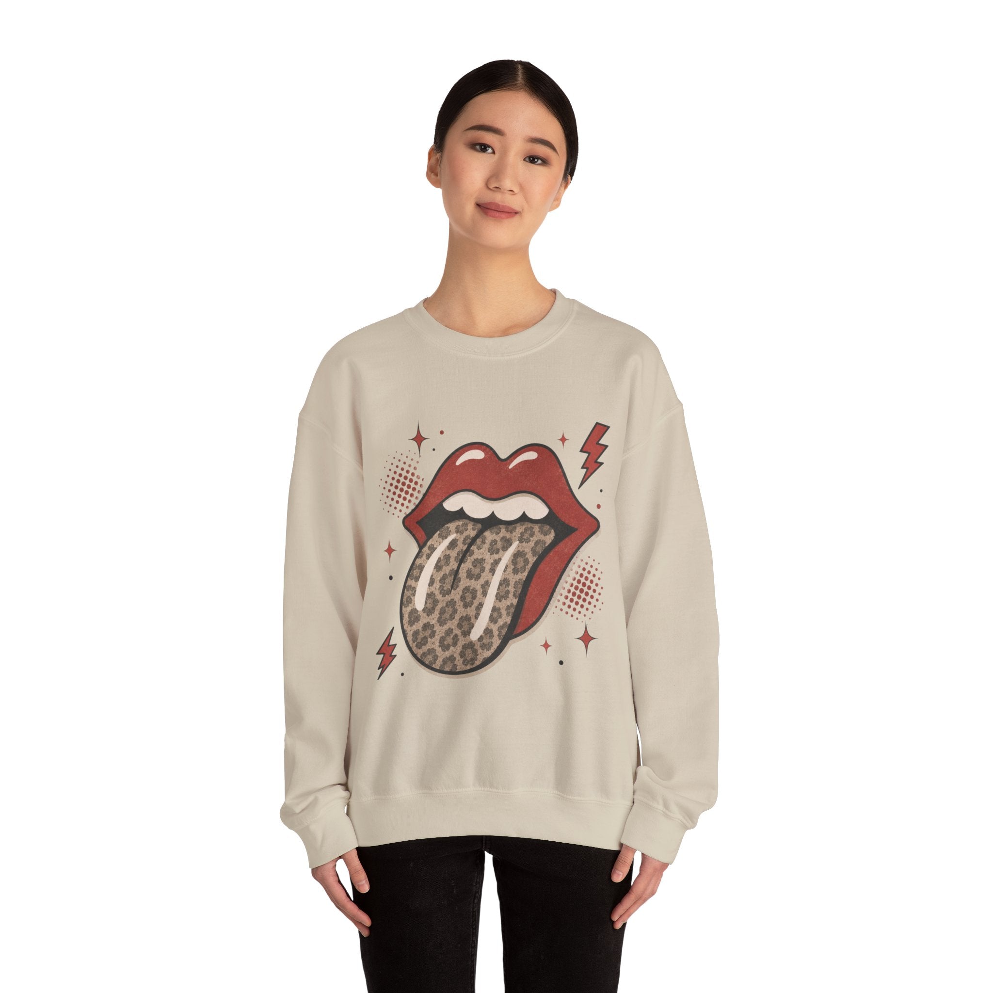 Leopard Tongue Graphic Sweatshirt — Retro Rock ’n’ Roll Lip Design