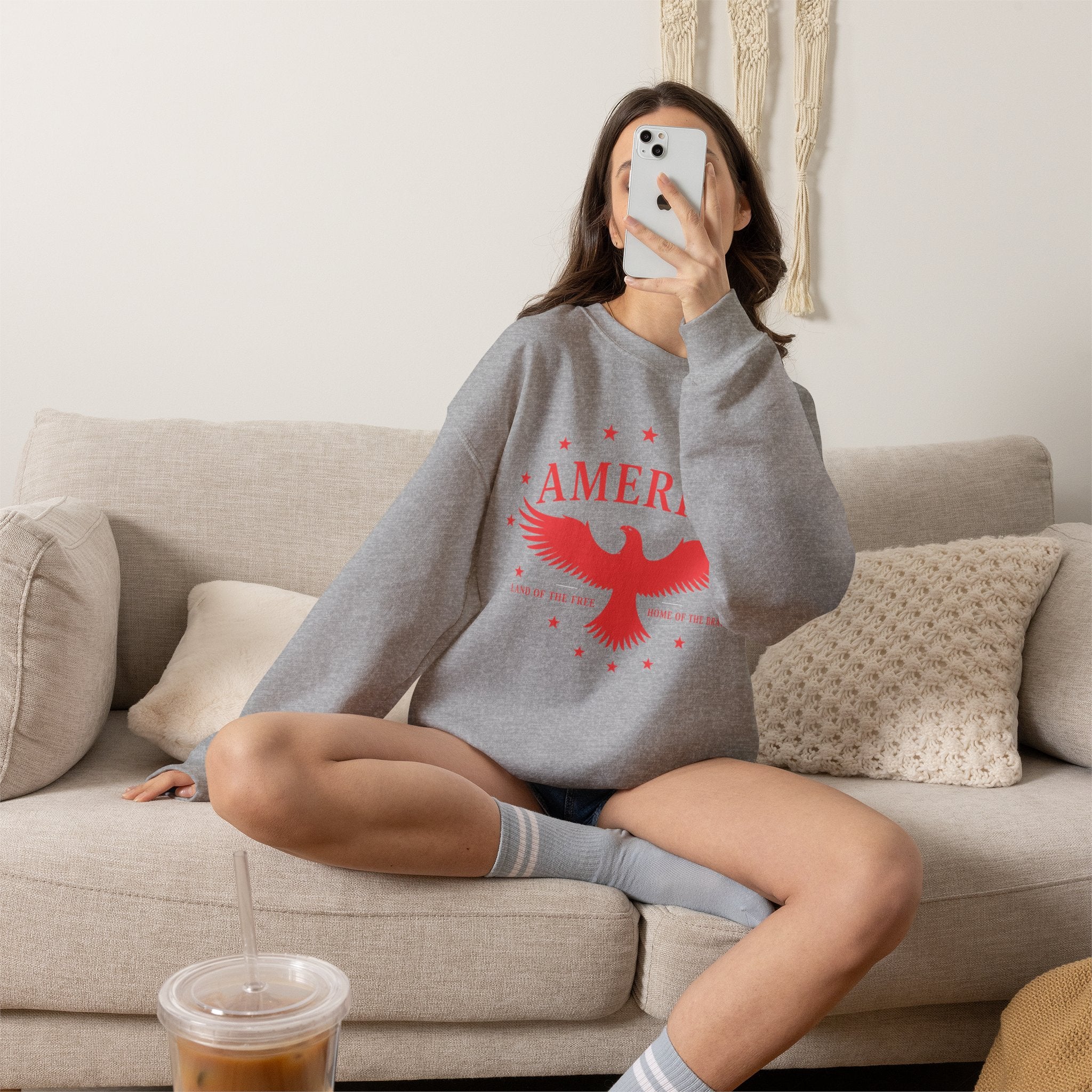 America Eagle Crewneck Sweatshirt – Patriotic Red Graphic