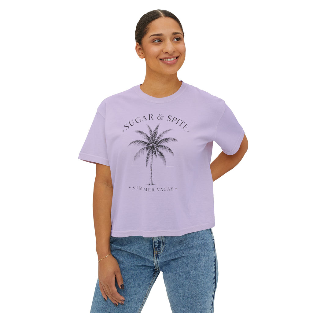 Sugar & Spice Palm Women's Boxy Tee — Summer Vacay Tropical Crop T-Shirt