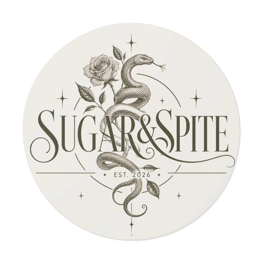 Round Vinyl Sticker — 'Sugar & Spite' Vintage Snake & Rose Design