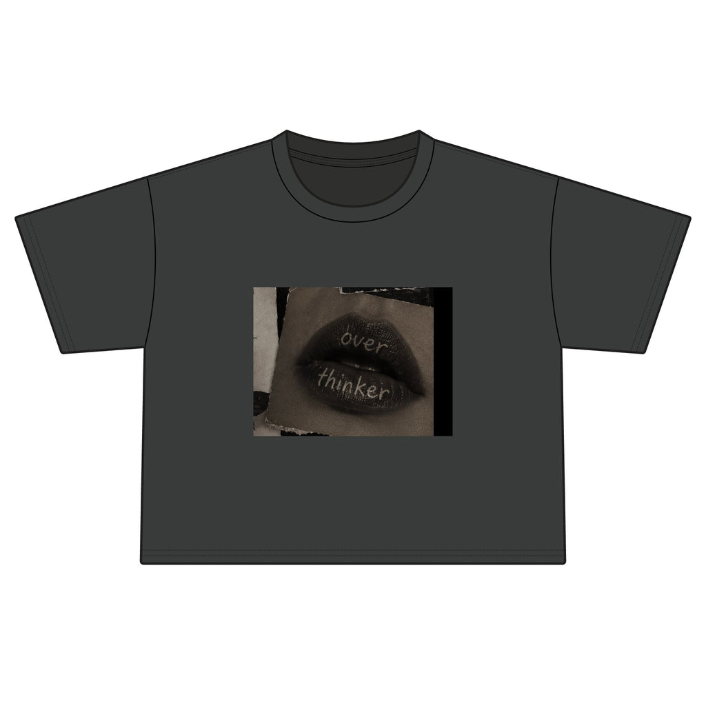 Boxy Tee — 'Overthinker' Lips Graphic Women's Crop Tee