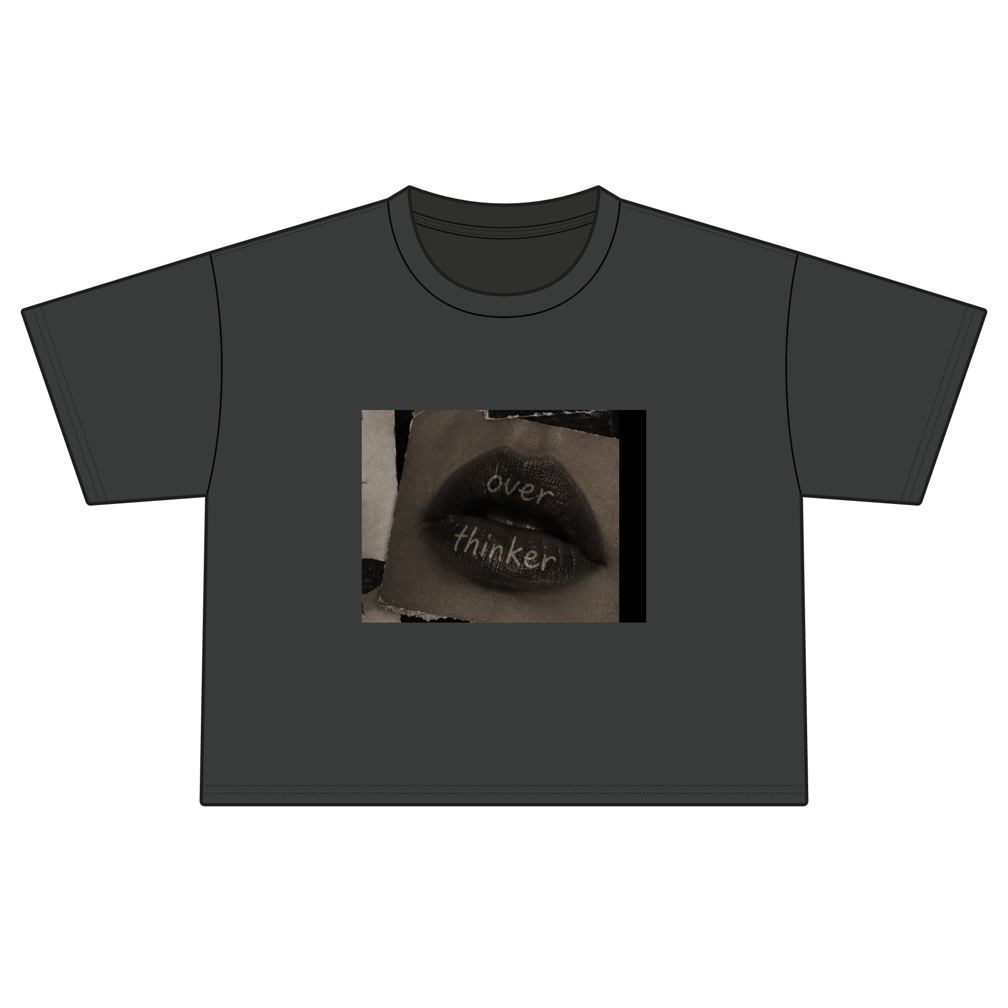 Boxy Tee — 'Overthinker' Lips Graphic Women's Crop Tee